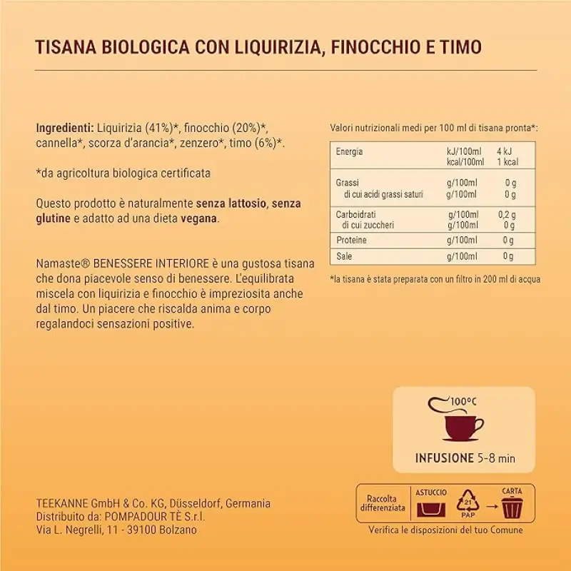 Namaste Pompadour Organic Ayurvedic Bio Bunastare Interioara 15 x 1,8 g Bax 6 buc.